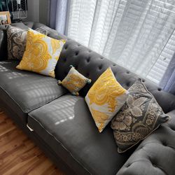 Tufted Blue-ish Gray Couch