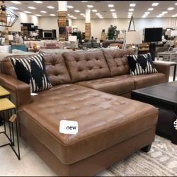 By Ashley// Brown Leather Raf-Laf Sectional, Seccional, Couch/ Delivery Available 
