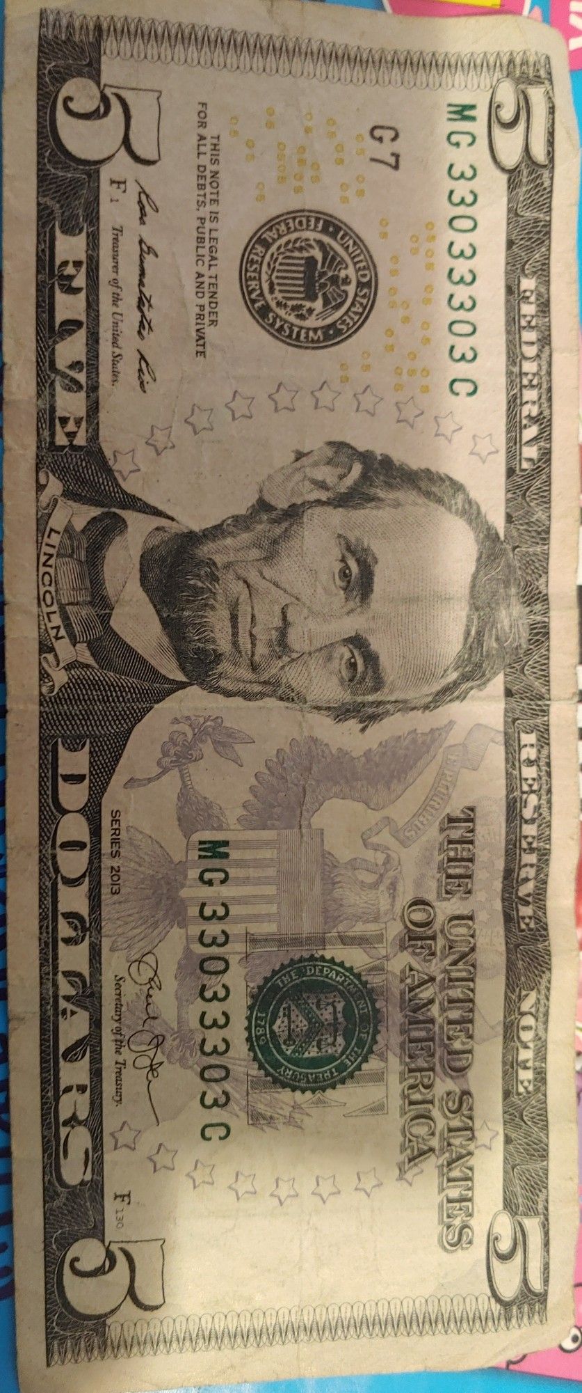 5 Dollar Bill With Cool Serial Number