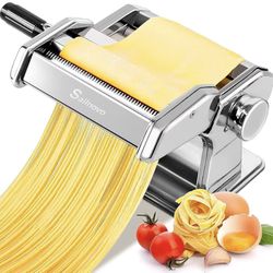 Sailnovo 3 in 1 Pasta Maker Machine - 9 Adjustable Thickness Settings Aluminum Alloy Pasta Roller & 2 Width Cutters for Fresh Spaghetti, Fettuccini, L
