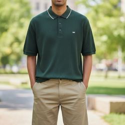 Michael Kors Men's Polo Shirt Green Striped MK Logo Size L