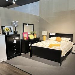 Queen Bed Frame, Dresser, Mirror And Nightstand 