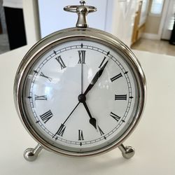 POTTERYBARN Clock Silver Pocket Watch Style Desk Top Table Mantel Bookshelf With Alarm