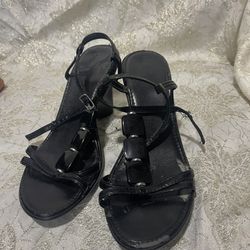 Cute Black Strap And Beaded Heels Size 8