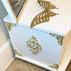 Refurbish White and Gold Side Table with Gold  Wheels
