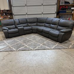 Dark Gray Faux Leather Sectional – 3 Power Recliners – Super Comfortable
