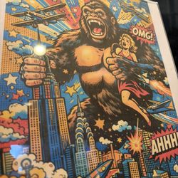 Retro King Kong Skyline Pop Art – Framed 9x10 Wall Print