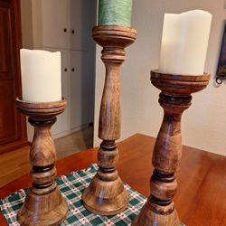 Set Of Three Wooden Candle Holders