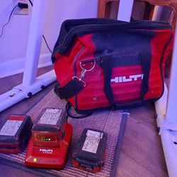 Hilti Batteries & Charger Bundle – 3 Batteries + Charger + Bag – Tested & Working 