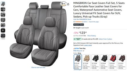 Universal Mingbron Car Seat Covers *Full Set* PU Leather Gray