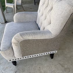 Free Upholstered Beige Fabric Tufted Chair
