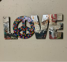 Mirrored Mosaic Love Wall Sign 20”x8”