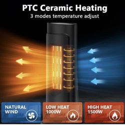 Small Space Heater with Fan, Ceramic PTC Room Heater with Thermostat, Oscillating Portable Electric Heater for Office Bedroom Indoor Use