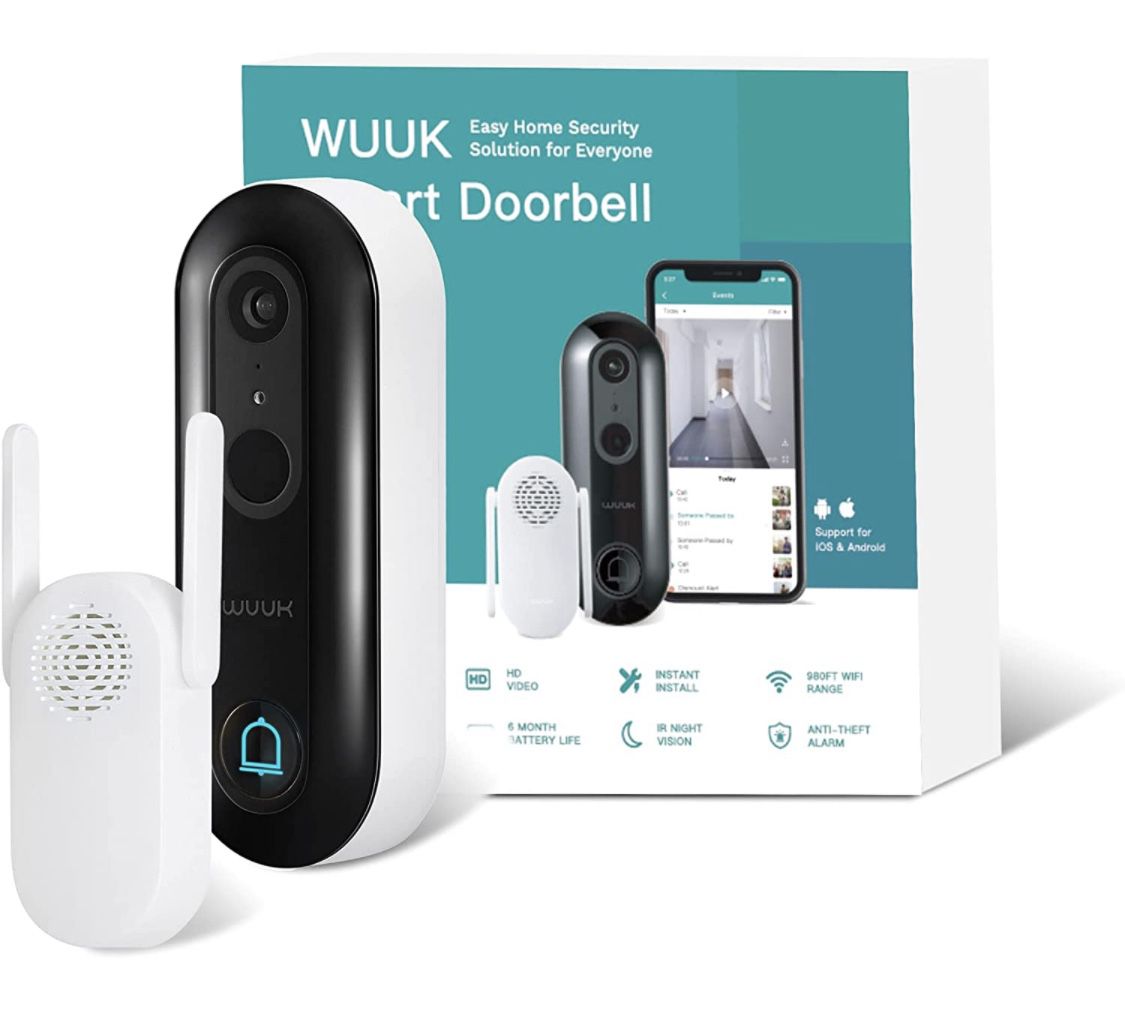 WUUK Smart Video Doorbell Camera wi-fi with Motion Detector, Battery-Powered, 1080p Door Camera Wireless, No Monthly Fee, Easy Installation, SDcard/Cl