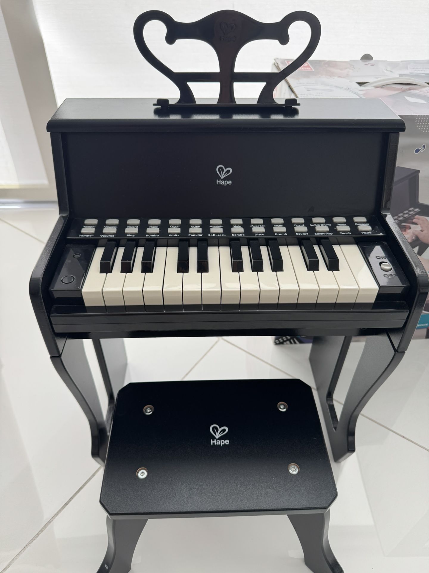 Hape Learn with Lights Black Piano with Stool