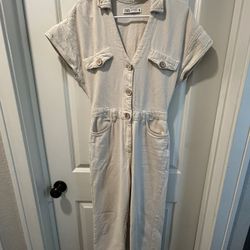 Zara cream tan cotton pant jumpsuit size XS v neck collar