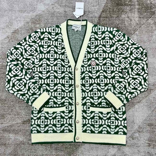 Green Jacquard Embroidered Cardigan Sweater
