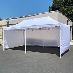 New in box $225 Heavy Duty 10x20 ft Canopy with (4 Sidewalls), Outdoor Patio Pop Up Tent Gazebo, Blue/White