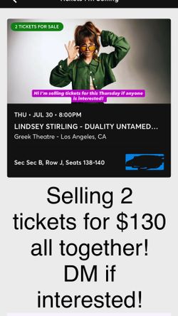 2x Lindsey Stirling Concert Tickets