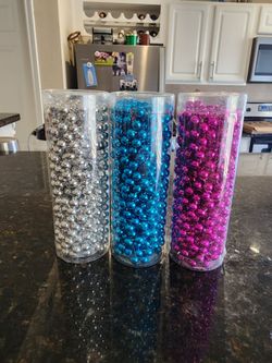 Lot of 3 Metallic Beaded Christmas Garlands (Silver, Blue, Pink) - 18 ft each