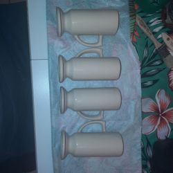 VTG Mid Century Modern Gold Rimmed Pedestal Irish Ceramic Mugs Set of 4 Exc Cond