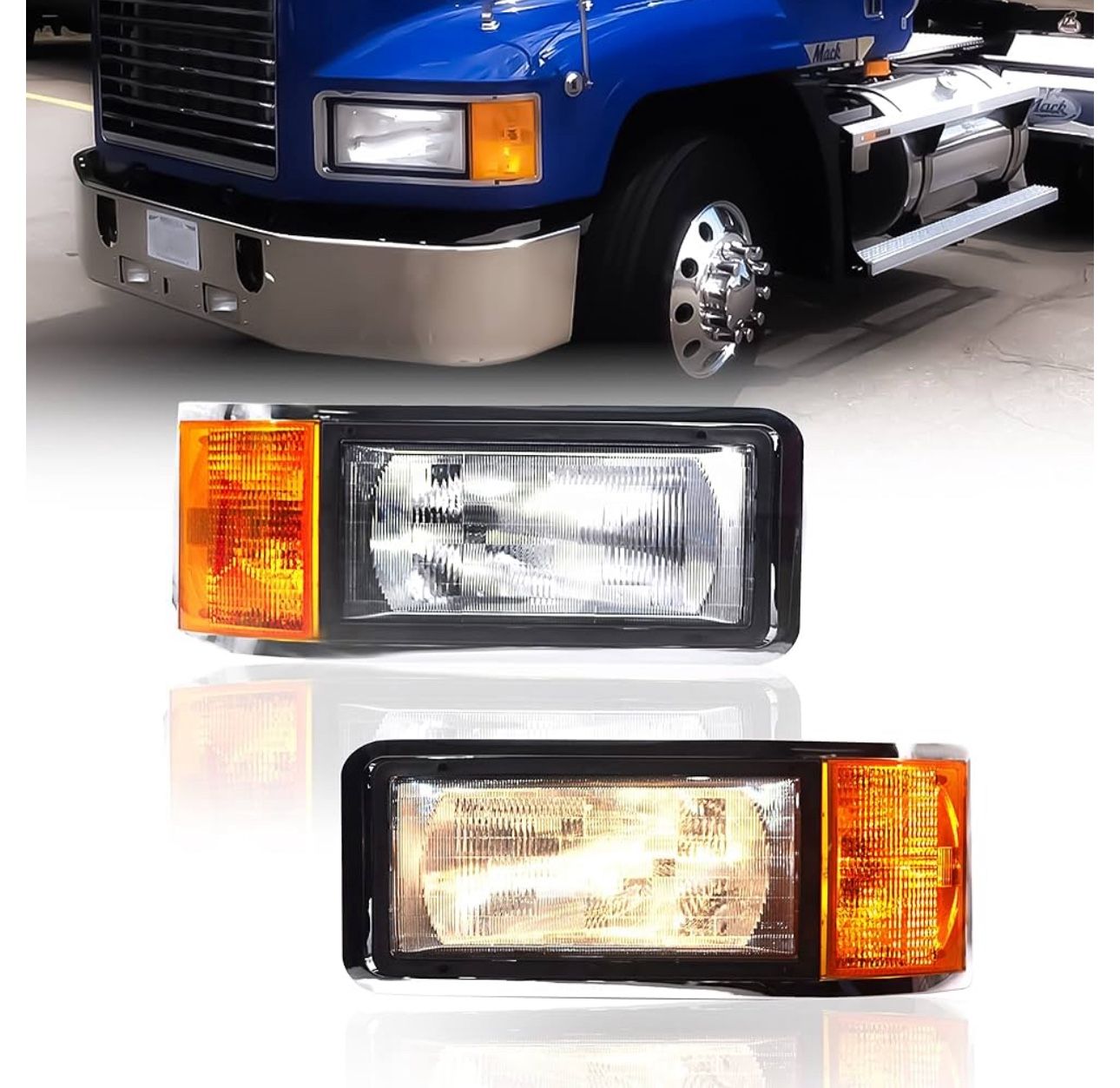 Hpdmauto Pair Set headlights for Mack,Replacement Headlamp with turn Signal Bulb Compatible with 1 Mack CH600 CH612 CH613 CL600 CL700 semi Tru