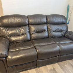 Brown Leather Reclining Sofa – Excellent Condition ($600 OBO)