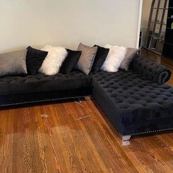 Brand New/ Black Velvet Raf Oversized Sectional,seccional,couch/ Delivery Available,  Financing Options/Ask For A DISCOUNT CODE 