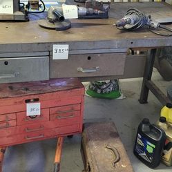 Metal Work Bench With Drawers & Tools 
