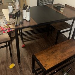 5-Piece Dining Set w/ Table, 2 Chairs, 2 Benches & Storage Drawers