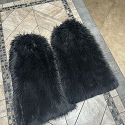 Black Faux Fur Boot Covers: Long Hair Leg Warmers