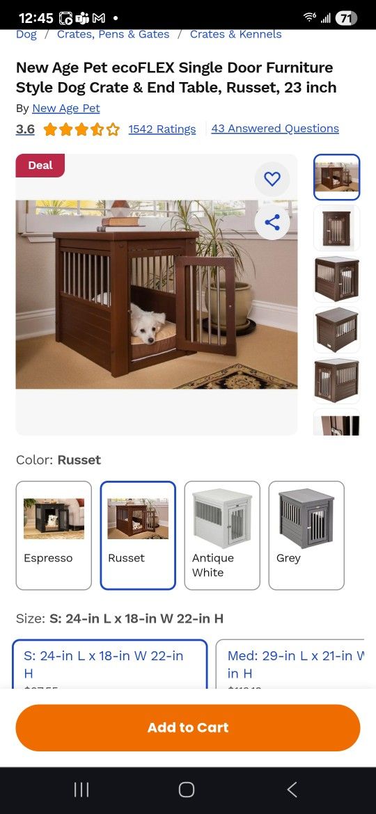 New: $97 New Age Pet ecoFLEX Single Door Furniture Style Dog Crate & End Table, Russet, 23 inch