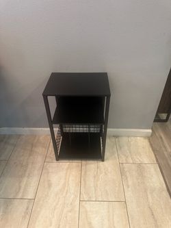 Black Record Player Stand with Vinyl Storage