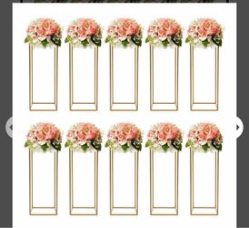 Set of 10 Gold Metal Flower Column Stands