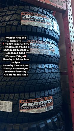 255/75R17 ARROYO AT , SET OF NEW TIRES,  INCLUDING MOUNTING AND BALANCING. ASK ME FOR ANY SIZE OR BRAND, LLANTAS NUEVAS