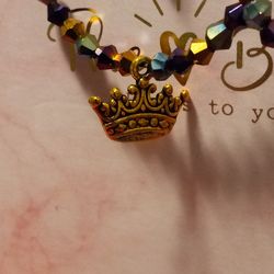 Gold Tone Crown Beaded Hoop earrings 