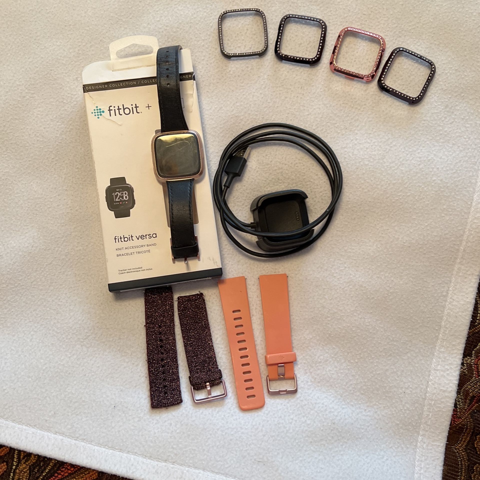 Fitbit Versa  with charger With 3 interchangeable bands and four screen covers