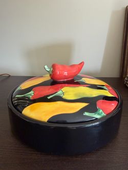 Caliente Tortilla Warmer By Clay Art. Hand Painted.  10"