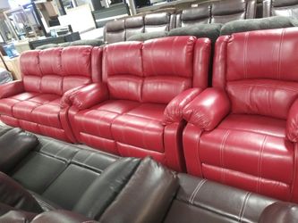 Red leather Reclinable Sofa+Love+Chair