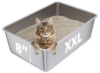 Stainless Steel Cat Litter Box, 23.6"x15.8"x8" XXL Stainless Steel Litter Box 8 inch Deep, Extra Large Metal Litterbox for Big Cats, Non Stick Surface