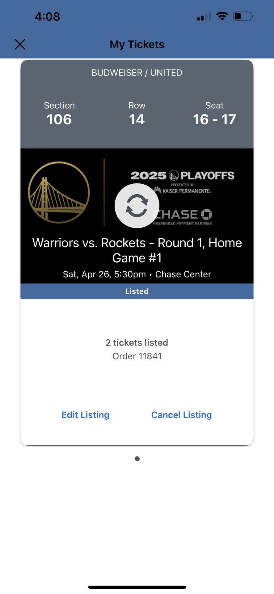 🏀 Warriors vs. Rockets – Game 3 Playoff Tickets (Tonight!)