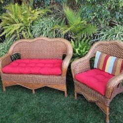 Natural Wicker Loveseat and Chair