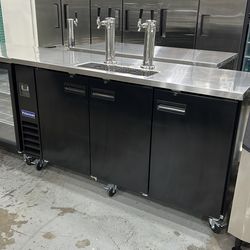 Polarman PLM-BCBD4-2 73 1/16" Dual Double-Tap Direct Draw Kegerator Beer Dispenser with 3 Solid Doors, 20.8 cu. ft.