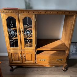 Vintage Solid Wood Cabinet / Entertainment Center w/ Glass Doors
