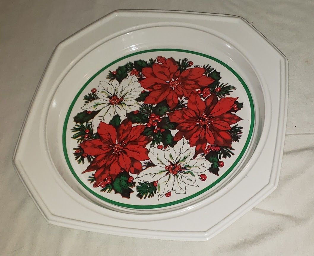 Poinsettia Christmas/Holiday Plastic Platter