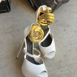 Elegant White and Gold Women's Heels