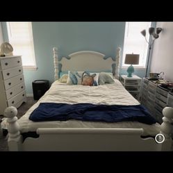 White Queen Bed Frame Solid Wood Cannonball Can Be Converted  To Full