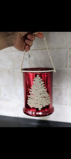 Winter Or Christmas Glass Caddy,Candle holder,Vase,Planter, Utensils Ect 