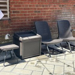 Keter Rio 3 Piece Resin Wicker Patio Furniture Set & Storage Bench.