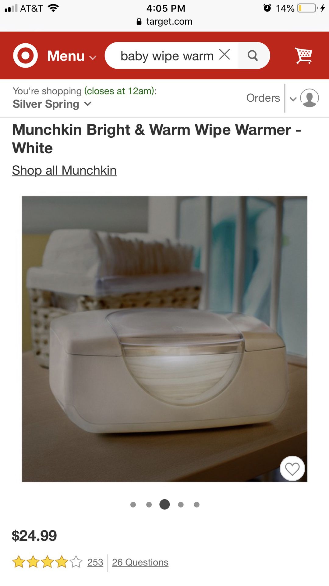 Munchkin baby wipe warmer with night light